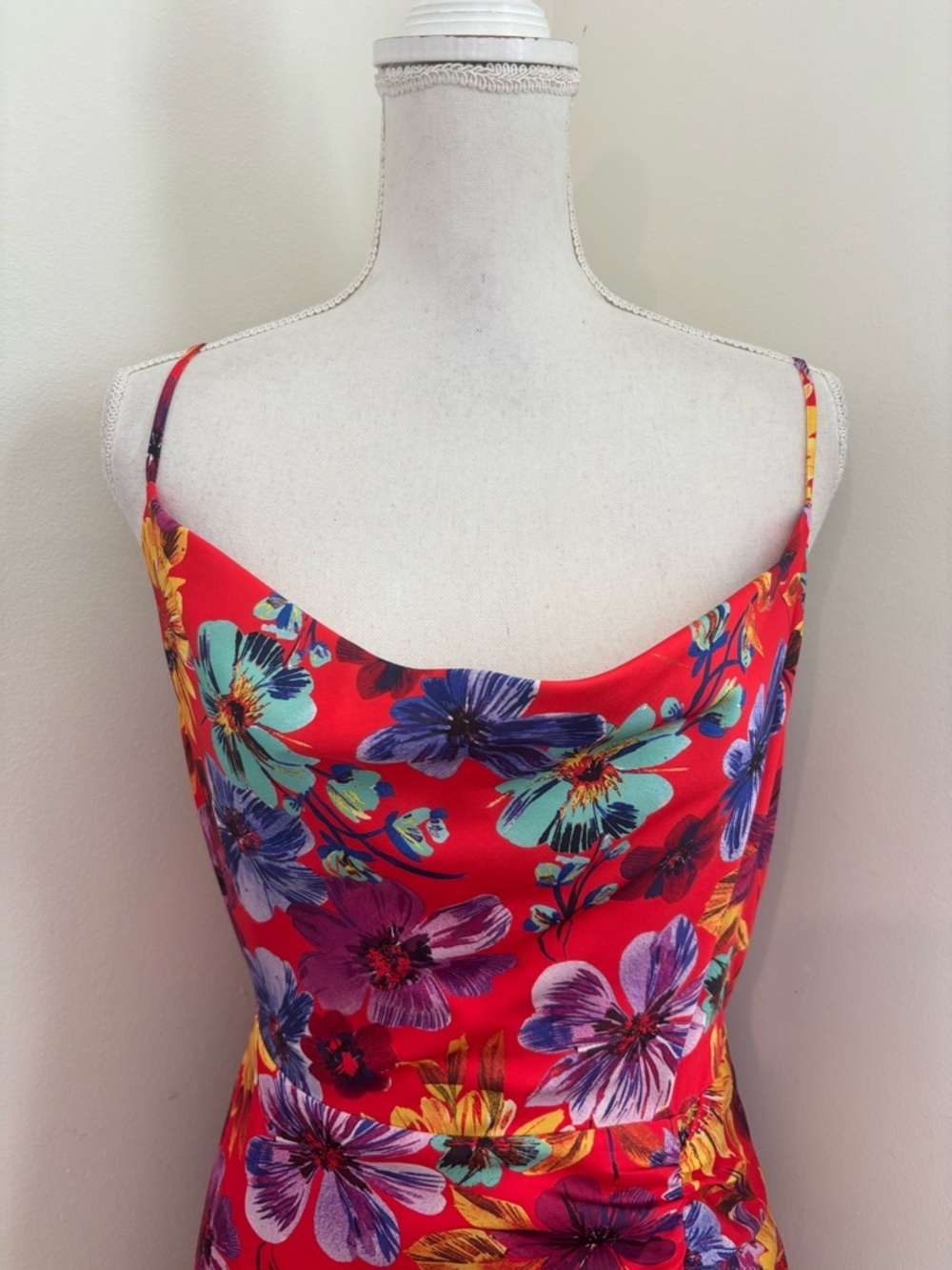 Milly LILLIANA FLORAL Cowl Neck Satin Midi Dress Size 8 - Picture 9 of 16